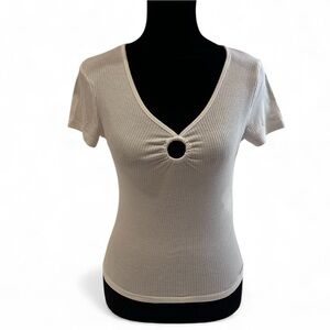 hollister white ribbed cinched top xs